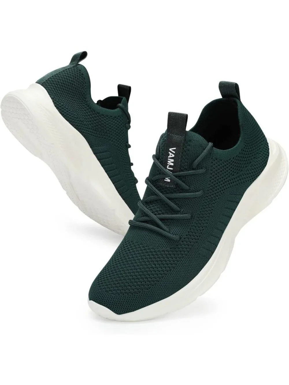 Men's Dark Green Lightweight Breathable Flying Knitting Lace Up Walking Sneaker